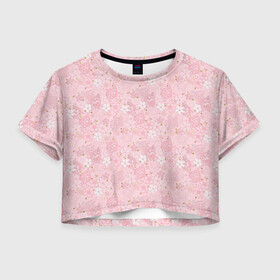 Женская футболка Crop-top 3D с принтом Нежно розовые цветы с блеском , 100% полиэстер | круглая горловина, длина футболки до линии талии, рукава с отворотами | блеск | блестки | детский | золото | малышам | нежно розовый | розовые цветы | розовый и золотой