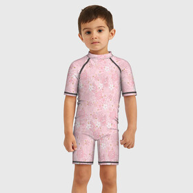 Детский купальный костюм 3D с принтом Нежно розовые цветы с блеском , Полиэстер 85%, Спандекс 15% | застежка на молнии на спине | блеск | блестки | детский | золото | малышам | нежно розовый | розовые цветы | розовый и золотой