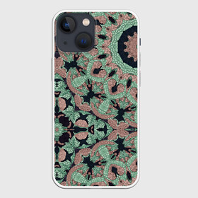 Чехол для iPhone 13 mini с принтом зелено бежевый калейдоскоп ,  |  | абстрактный | в горошек | восточный | калейдоскоп | коричневый и зеленый | модный | фисташковый | этнический