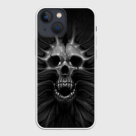 Чехол для iPhone 13 mini с принтом ЧЕРЕП С КЛЫКАМИ ,  |  | dark | death | fear | skelet | skull | байкерам | голова | готика | клыки | кости | крик | оскал | скелет | тьма | ужас | череп | черный