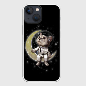 Чехол для iPhone 13 mini с принтом КОТИК НА ЛУНЕ ,  |  | Тематика изображения на принте: astronawt | cat | dark | music | night | space | stars | астронавт | животные | звезды | звери | космонавт | космос | кот | котик | музыка | ночь | плеер | скафандр