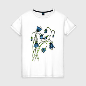 Женская футболка хлопок с принтом Колокольчики лесные , 100% хлопок | прямой крой, круглый вырез горловины, длина до линии бедер, слегка спущенное плечо | blue | bluebells | drawing | nature | plants | голубые | колокольчики | природа | рисунок