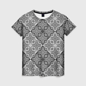 Женская футболка 3D с принтом Черно-белый орнамент  , 100% полиэфир ( синтетическое хлопкоподобное полотно) | прямой крой, круглый вырез горловины, длина до линии бедер | абстрактный | ажурный | арабский | восточный | кружева | кружевной | современный | черно белый | черный