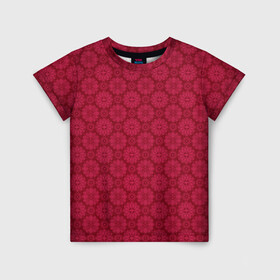 Детская футболка 3D с принтом Красный ажурный орнамент  , 100% гипоаллергенный полиэфир | прямой крой, круглый вырез горловины, длина до линии бедер, чуть спущенное плечо, ткань немного тянется | ажурный | восточный | детский | женский | красный | однотонный | орнамент
