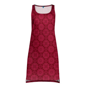 Платье-майка 3D с принтом Красный ажурный орнамент  , 100% полиэстер | полуприлегающий силуэт, широкие бретели, круглый вырез горловины, удлиненный подол сзади. | ажурный | восточный | детский | женский | красный | однотонный | орнамент