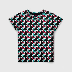 Детская футболка 3D с принтом Красно-черный абстрактный узор , 100% гипоаллергенный полиэфир | прямой крой, круглый вырез горловины, длина до линии бедер, чуть спущенное плечо, ткань немного тянется | абстрактный | геометрические фигуры | модный | молодежный | ртеугольники | современный