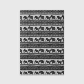 Обложка для паспорта матовая кожа с принтом Черно-белый узор слоны , натуральная матовая кожа | размер 19,3 х 13,7 см; прозрачные пластиковые крепления | Тематика изображения на принте: африканский | монохромный узор | орнамент | полосы | серый | серый и черный | слоны | этнический