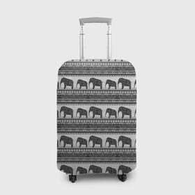 Чехол для чемодана 3D с принтом Черно-белый узор слоны , 86% полиэфир, 14% спандекс | двустороннее нанесение принта, прорези для ручек и колес | африканский | монохромный узор | орнамент | полосы | серый | серый и черный | слоны | этнический