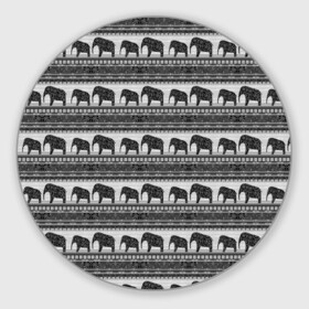 Коврик для мышки круглый с принтом Черно-белый узор слоны , резина и полиэстер | круглая форма, изображение наносится на всю лицевую часть | африканский | монохромный узор | орнамент | полосы | серый | серый и черный | слоны | этнический