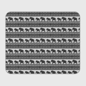 Коврик для мышки прямоугольный с принтом Черно-белый узор слоны , натуральный каучук | размер 230 х 185 мм; запечатка лицевой стороны | африканский | монохромный узор | орнамент | полосы | серый | серый и черный | слоны | этнический