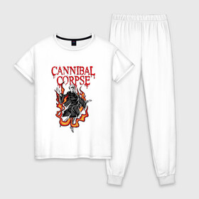 Женская пижама хлопок с принтом Cannibal Corpse | Труп Каннибала (Z) , 100% хлопок | брюки и футболка прямого кроя, без карманов, на брюках мягкая резинка на поясе и по низу штанин | cannibal | cannibal corpse | corpse | death metal | deathgrind | алекс уэбстер | брутальный дэт метал | дэт метал | дэтграйнд | пол мазуркевич | роб барретт | труп каннибала