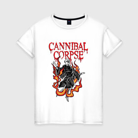 Женская футболка хлопок с принтом Cannibal Corpse | Труп Каннибала (Z) , 100% хлопок | прямой крой, круглый вырез горловины, длина до линии бедер, слегка спущенное плечо | cannibal | cannibal corpse | corpse | death metal | deathgrind | алекс уэбстер | брутальный дэт метал | дэт метал | дэтграйнд | пол мазуркевич | роб барретт | труп каннибала