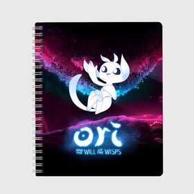 Тетрадь с принтом Ori and the Will of the Wisps , 100% бумага | 48 листов, плотность листов — 60 г/м2, плотность картонной обложки — 250 г/м2. Листы скреплены сбоку удобной пружинной спиралью. Уголки страниц и обложки скругленные. Цвет линий — светло-серый
 | Тематика изображения на принте: adventure | fairy forest | night | ori | ori and the will of the wisps | pc game | spirit of the forest | дух леса | компьютерная игра | ночь | ори | ори и блуждающие огоньки | приключения | сказочный лес