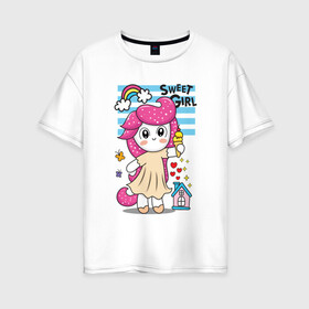 Женская футболка хлопок Oversize с принтом Милая девочка пони  , 100% хлопок | свободный крой, круглый ворот, спущенный рукав, длина до линии бедер
 | девочка | единорог | маленькая девочка | милашка | милая | пони