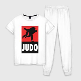 Женская пижама хлопок с принтом Judo , 100% хлопок | брюки и футболка прямого кроя, без карманов, на брюках мягкая резинка на поясе и по низу штанин | fighter | japan | judo | mma | sport | ufc | warrior | боец | бой | воин | дзюдо | дзюдоист | единоборства | карате | поединок | спорт | спортсмен | чемпион | япония