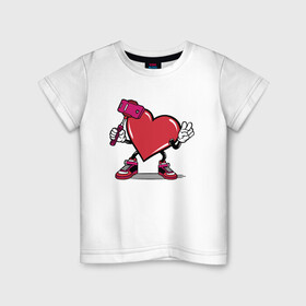 Детская футболка хлопок с принтом Сердечко сэлфи , 100% хлопок | круглый вырез горловины, полуприлегающий силуэт, длина до линии бедер | Тематика изображения на принте: peace | selfi | мир | сердечко | сердце | сэлфи | фотка