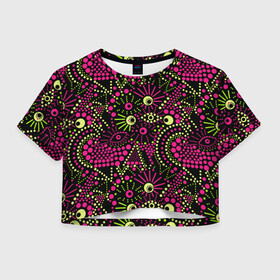 Женская футболка Crop-top 3D с принтом Модный абстрактный узор , 100% полиэстер | круглая горловина, длина футболки до линии талии, рукава с отворотами | абстрактный | арт | в горошек | креативный | молодежный | популярный | современный | темный | черный и малиновый