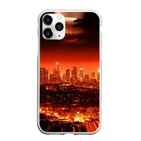 Чехол для iPhone 11 Pro матовый с принтом Закат в Нью Йорке , Силикон |  | город | закат | красный | луна | мегаполис | месяц | нью йорк | яркий