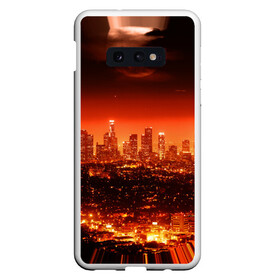Чехол для Samsung S10E с принтом Закат в Нью Йорке , Силикон | Область печати: задняя сторона чехла, без боковых панелей | город | закат | красный | луна | мегаполис | месяц | нью йорк | яркий
