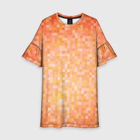 Детское платье 3D с принтом Оранжевая пиксель абстракция , 100% полиэстер | прямой силуэт, чуть расширенный к низу. Круглая горловина, на рукавах — воланы | Тематика изображения на принте: halloween | pixel art | абстракция | оранжевый | осенний | пиксели | пиксель арт | пиксельный | рыжий | хэллоуин