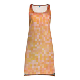 Платье-майка 3D с принтом Оранжевая пиксель абстракция , 100% полиэстер | полуприлегающий силуэт, широкие бретели, круглый вырез горловины, удлиненный подол сзади. | halloween | pixel art | абстракция | оранжевый | осенний | пиксели | пиксель арт | пиксельный | рыжий | хэллоуин