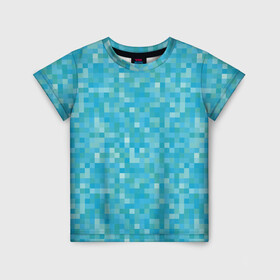 Детская футболка 3D с принтом Бирюзовая пиксель абстракция , 100% гипоаллергенный полиэфир | прямой крой, круглый вырез горловины, длина до линии бедер, чуть спущенное плечо, ткань немного тянется | pixel art | абстракция | бирюзовый | изумрудный | пиксели | пиксель арт | пиксельный