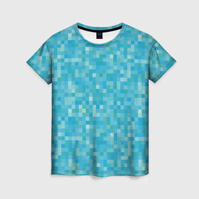 Женская футболка 3D с принтом Бирюзовая пиксель абстракция , 100% полиэфир ( синтетическое хлопкоподобное полотно) | прямой крой, круглый вырез горловины, длина до линии бедер | pixel art | абстракция | бирюзовый | изумрудный | пиксели | пиксель арт | пиксельный