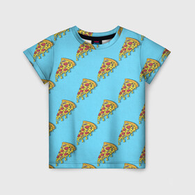 Детская футболка 3D с принтом Пицца паттерн на голубом , 100% гипоаллергенный полиэфир | прямой крой, круглый вырез горловины, длина до линии бедер, чуть спущенное плечо, ткань немного тянется | еда | итальянская кухня | кусок пиццы | паттерн | пицца | пицца пепперони | пицца с колбасой и сыром | слайс | фаст фуд