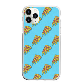 Чехол для iPhone 11 Pro Max матовый с принтом Пицца паттерн на голубом , Силикон |  | еда | итальянская кухня | кусок пиццы | паттерн | пицца | пицца пепперони | пицца с колбасой и сыром | слайс | фаст фуд