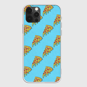Чехол для iPhone 12 Pro Max с принтом Пицца паттерн на голубом , Силикон |  | еда | итальянская кухня | кусок пиццы | паттерн | пицца | пицца пепперони | пицца с колбасой и сыром | слайс | фаст фуд