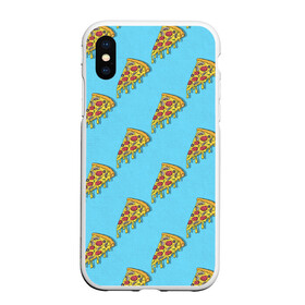 Чехол для iPhone XS Max матовый с принтом Пицца паттерн на голубом , Силикон | Область печати: задняя сторона чехла, без боковых панелей | еда | итальянская кухня | кусок пиццы | паттерн | пицца | пицца пепперони | пицца с колбасой и сыром | слайс | фаст фуд