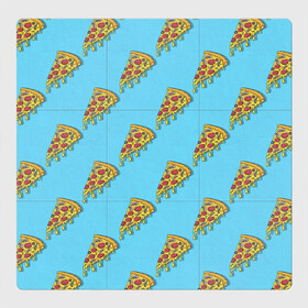 Магнитный плакат 3Х3 с принтом Пицца паттерн на голубом , Полимерный материал с магнитным слоем | 9 деталей размером 9*9 см | Тематика изображения на принте: еда | итальянская кухня | кусок пиццы | паттерн | пицца | пицца пепперони | пицца с колбасой и сыром | слайс | фаст фуд