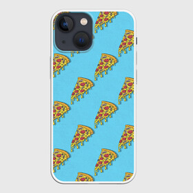 Чехол для iPhone 13 mini с принтом Пицца паттерн на голубом ,  |  | Тематика изображения на принте: еда | итальянская кухня | кусок пиццы | паттерн | пицца | пицца пепперони | пицца с колбасой и сыром | слайс | фаст фуд