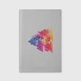 Обложка для паспорта матовая кожа с принтом Цветные треугольники , натуральная матовая кожа | размер 19,3 х 13,7 см; прозрачные пластиковые крепления | искусство | прямоугольник | пурпурный | симметрия | треугольник | цвет