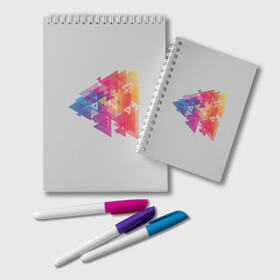 Блокнот с принтом Цветные треугольники , 100% бумага | 48 листов, плотность листов — 60 г/м2, плотность картонной обложки — 250 г/м2. Листы скреплены удобной пружинной спиралью. Цвет линий — светло-серый
 | искусство | прямоугольник | пурпурный | симметрия | треугольник | цвет