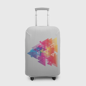 Чехол для чемодана 3D с принтом Цветные треугольники , 86% полиэфир, 14% спандекс | двустороннее нанесение принта, прорези для ручек и колес | искусство | прямоугольник | пурпурный | симметрия | треугольник | цвет