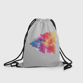Рюкзак-мешок 3D с принтом Цветные треугольники , 100% полиэстер | плотность ткани — 200 г/м2, размер — 35 х 45 см; лямки — толстые шнурки, застежка на шнуровке, без карманов и подкладки | искусство | прямоугольник | пурпурный | симметрия | треугольник | цвет