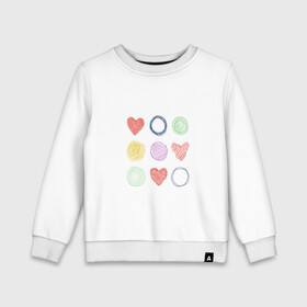 Детский свитшот хлопок с принтом Цветные сердца и круги , 100% хлопок | круглый вырез горловины, эластичные манжеты, пояс и воротник | Тематика изображения на принте: карандаш | круги | рисование | сердце | узор