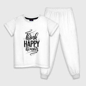 Детская пижама хлопок с принтом Think happy thoughts , 100% хлопок |  брюки и футболка прямого кроя, без карманов, на брюках мягкая резинка на поясе и по низу штанин
 | Тематика изображения на принте: happy | think | thoughts | думай о хорошем | позитив | счастье