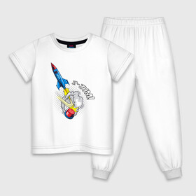 Детская пижама хлопок с принтом Pop-art , 100% хлопок |  брюки и футболка прямого кроя, без карманов, на брюках мягкая резинка на поясе и по низу штанин
 | pop art | popular art | кнопка | облако | поп арт | популярное искусство | ракета