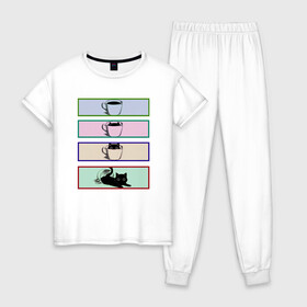Женская пижама хлопок с принтом Непоседа , 100% хлопок | брюки и футболка прямого кроя, без карманов, на брюках мягкая резинка на поясе и по низу штанин | жидкость | игра | прятки | тьма | чашка