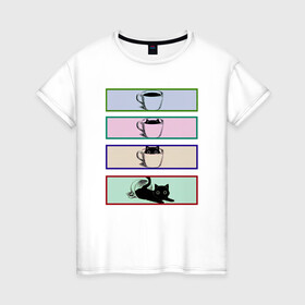 Женская футболка хлопок с принтом Непоседа , 100% хлопок | прямой крой, круглый вырез горловины, длина до линии бедер, слегка спущенное плечо | жидкость | игра | прятки | тьма | чашка