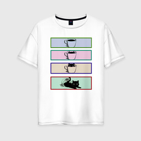 Женская футболка хлопок Oversize с принтом Непоседа , 100% хлопок | свободный крой, круглый ворот, спущенный рукав, длина до линии бедер
 | жидкость | игра | прятки | тьма | чашка