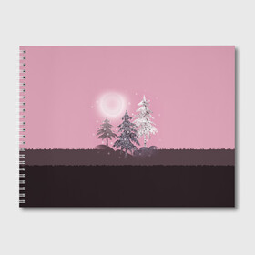 Альбом для рисования с принтом Розовое сияние  , 100% бумага
 | матовая бумага, плотность 200 мг. | Тематика изображения на принте: елка | ель | зима | коричневый и розовый | лес | луна | мозаика | мозаичный узор | новогодний | розовый | солнце | утро