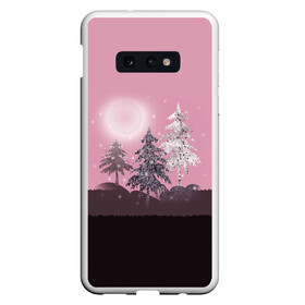 Чехол для Samsung S10E с принтом Розовое сияние  , Силикон | Область печати: задняя сторона чехла, без боковых панелей | елка | ель | зима | коричневый и розовый | лес | луна | мозаика | мозаичный узор | новогодний | розовый | солнце | утро