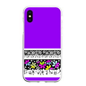 Чехол для iPhone XS Max матовый с принтом Яркий фиолетовый цветочный  , Силикон | Область печати: задняя сторона чехла, без боковых панелей | детский | женский | кайма | лето | разноцветные ромашки | ромашки | фиолетовый | фиолетовый и желтый | цветочный узор | цветы