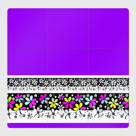 Магнитный плакат 3Х3 с принтом Яркий фиолетовый цветочный  , Полимерный материал с магнитным слоем | 9 деталей размером 9*9 см | детский | женский | кайма | лето | разноцветные ромашки | ромашки | фиолетовый | фиолетовый и желтый | цветочный узор | цветы