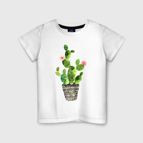 Детская футболка хлопок с принтом Я колючий только с наружи  , 100% хлопок | круглый вырез горловины, полуприлегающий силуэт, длина до линии бедер | акварель | горшок | кактус | колючий | орнамент | растение | цветок | я колючий только с наружи