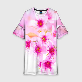 Детское платье 3D с принтом Весеннее цветение вишни , 100% полиэстер | прямой силуэт, чуть расширенный к низу. Круглая горловина, на рукавах — воланы | бутоны | весна | девушкам | красивые | розовые | сакура | цветение | цветы | яблоня