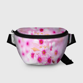 Поясная сумка 3D с принтом Весеннее цветение вишни , 100% полиэстер | плотная ткань, ремень с регулируемой длиной, внутри несколько карманов для мелочей, основное отделение и карман с обратной стороны сумки застегиваются на молнию | бутоны | весна | девушкам | красивые | розовые | сакура | цветение | цветы | яблоня
